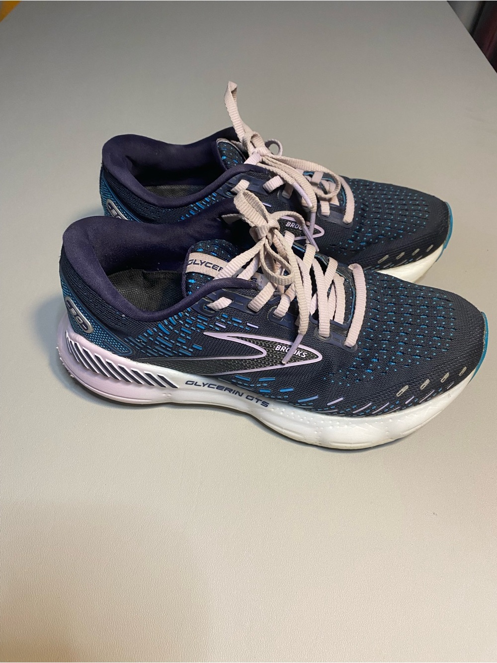 Brooks navy and light pink women's athletic running shoes